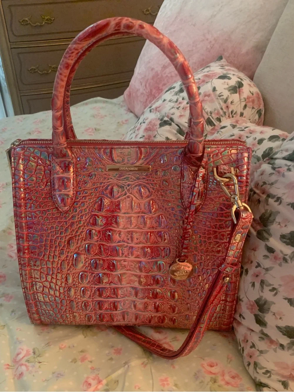 Brahmin Magenta Wonderland small Caroline purse satchel
